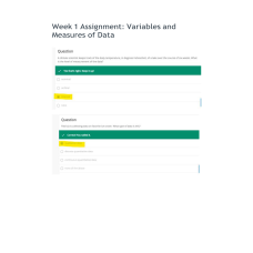 MATH 225N Week 1 Assignment; Variables and Measures of Data