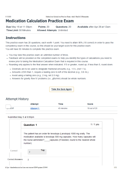 NR 325 Medication Calculation Practice Exam