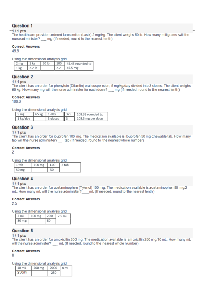 NR 328 Week 1 Medication Calculation Practice Exam