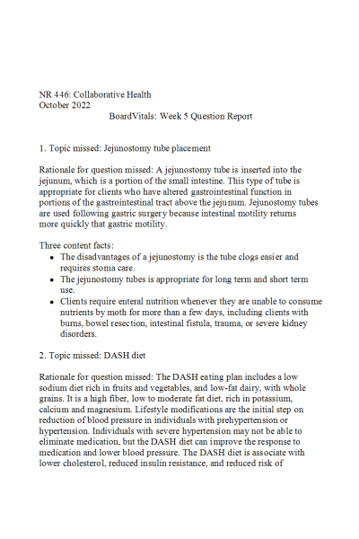 NR 446 Week 5 Board Vitals; Question Report
