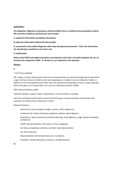 NR 565 Week 5 Assignment; Asthma Case Study