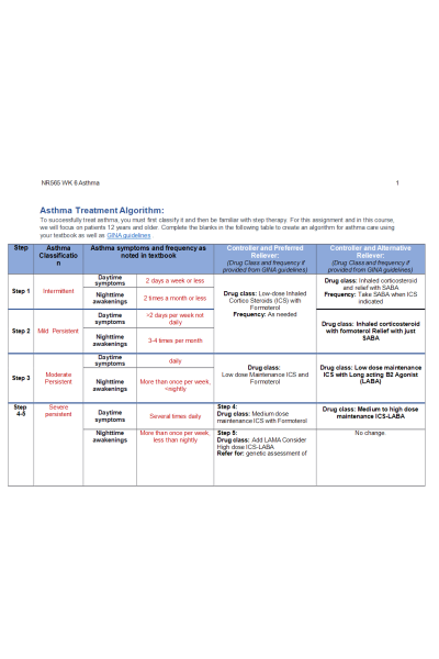 NR 565 Week 6 Assignment; Asthma Case Study