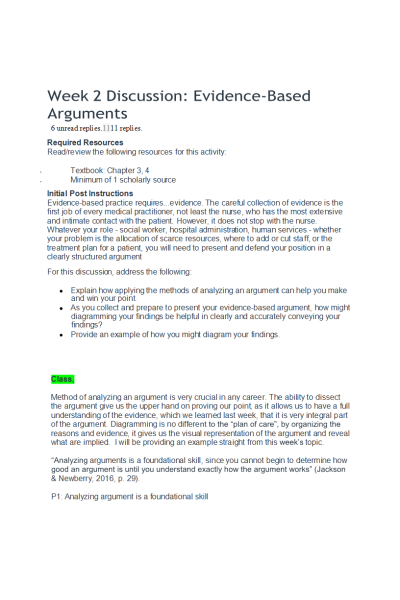 PHIL 347 Week 2 Discussion; Evidence-Based Arguments