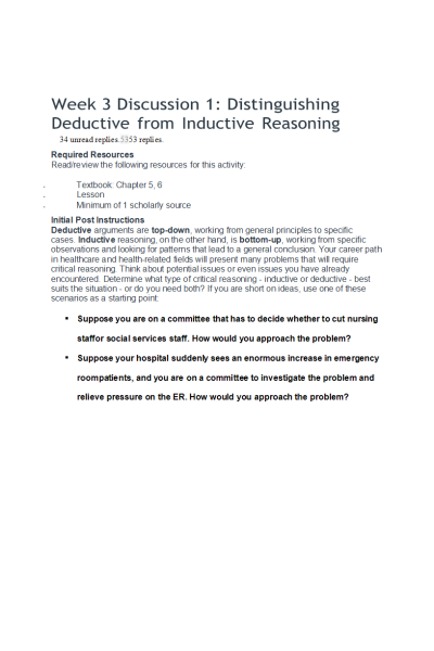 PHIL 347 Week 3 Discussion 1; Distinguishing Deductive from Inductive Reasoning