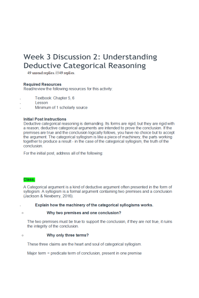 PHIL 347 Week 3 Discussion 2; Understanding Deductive Categorical Reasoning