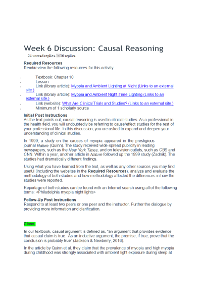 PHIL 347 Week 6 Discussion; Causal Reasoning