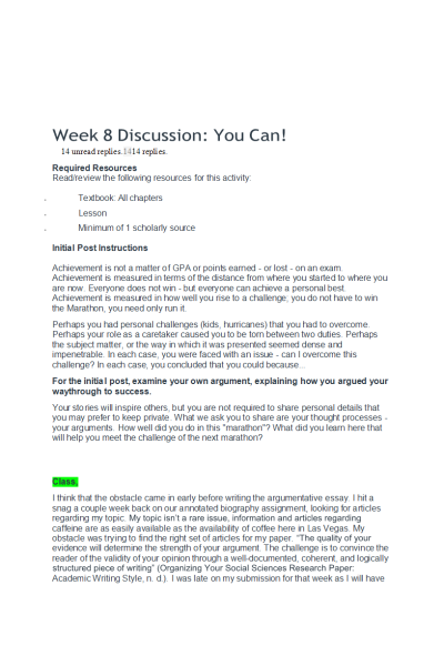 PHIL 347 Week 8 Discussion; You Can!