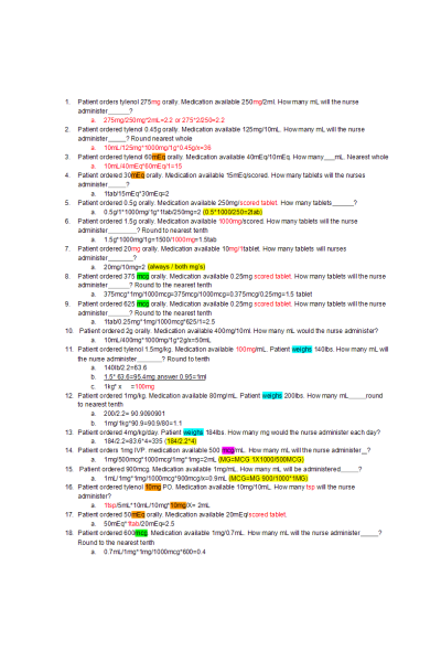 NR 226 Week 1 Medication Calculation Practice Exam