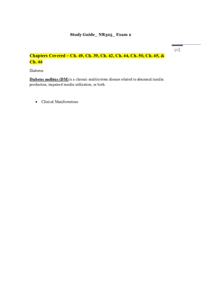 NR 325 Adult Health Exam 2 Study Guide