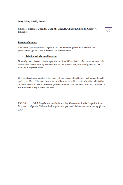 NR 325 Adult Health Exam 3 Study Guide