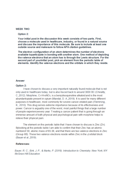 CHEM 120 Week 2 Discussion; Atomic Structure - Morphine, C17H19NO3