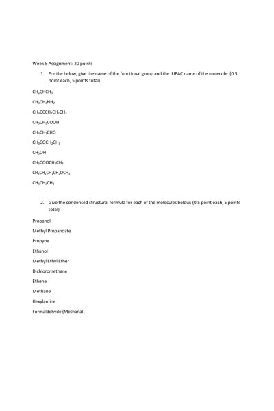 CHEM 120 Week 5 Assignment (20 points)