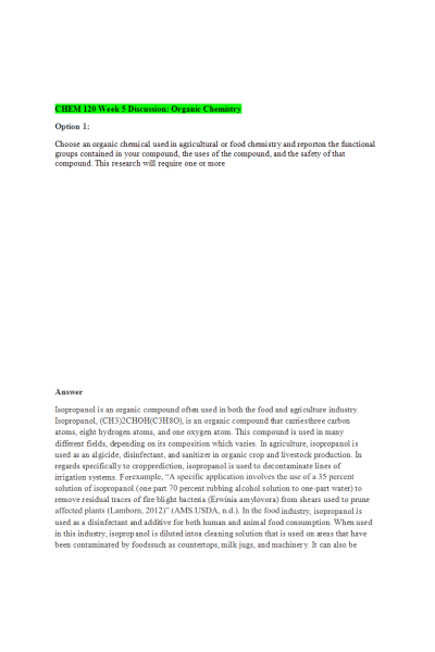CHEM 120 Week 5 Discussion; Organic Chemistry