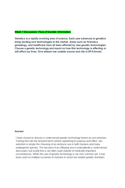 CHEM 120 Week 7 Discussion; Flow of Genetic Information