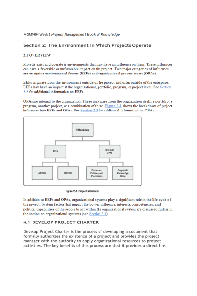 MGMT 404 Week 1 Project Management Book of Knowledge