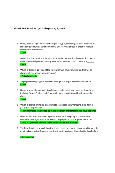 MGMT 404 Week 2 Quiz - Chapters 4, 5, and 6