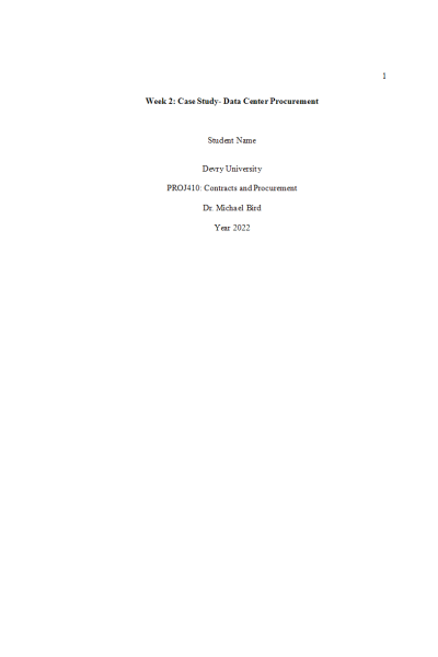 PROJ 410 Week 2 Case Study- Data Center Procurement
