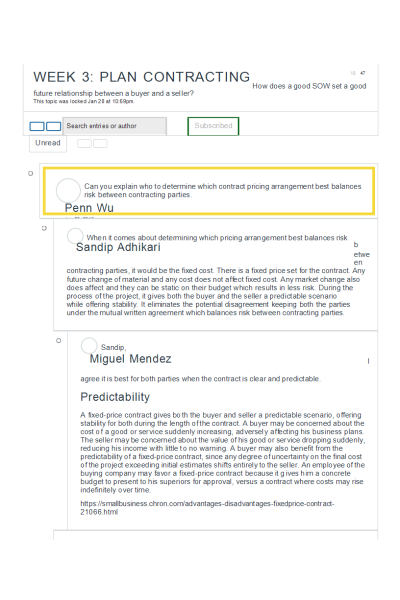 PROJ 598 Week 3 Discussion Topic; Plan Contracting