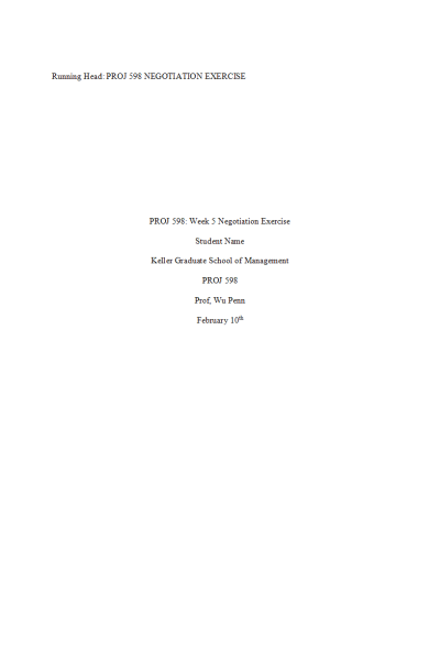 PROJ 598 Week 5 Assignment; Negotiation Exercise