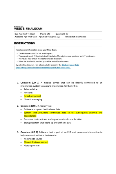 HIM 335 Week 8 Final Exam