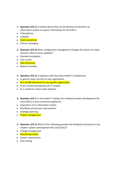HIM 335 Week 8 Final Exam (Compilation)