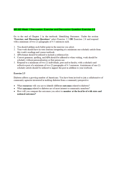 NR 503 Week 1 Discussion; Exercise and Discussion Question Exercise 2