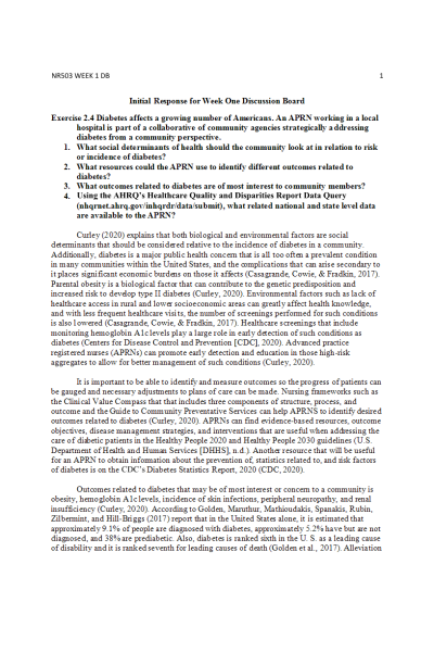 NR 503 Week 1 Discussion; Exercise and Discussion Questions from Curley Textbook Chapter 2, Exercise 2
