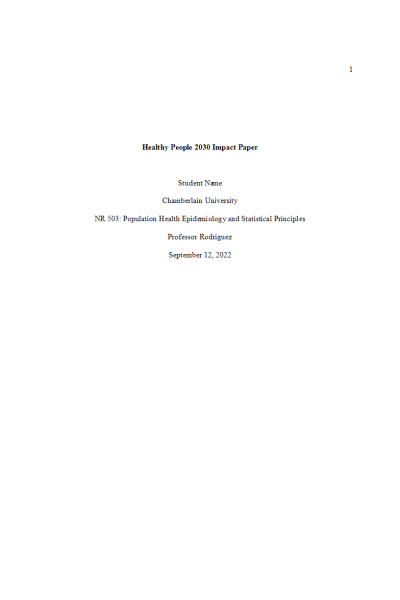 NR 503 Week 2 Assignment; Healthy People 2020 Impact Paper - Osteoporosis