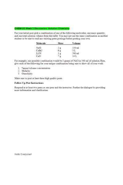 CHEM 120 Week 3 Discussion; Solution Chemistry - Molecule Li3N