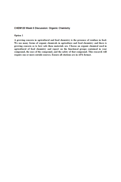 CHEM 120 Week 5 Discussion; Organic Chemistry - Dichloro-diphenyl-trichloroethane