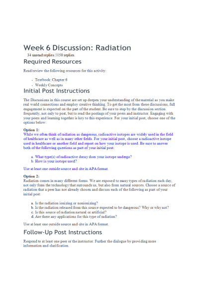CHEM 120 Week 6 Discussion; Radiation - Radioactive Isotope; Cobalt-60