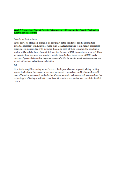 CHEM 120 Week 7 Discussion; Flow of Genetic Information - Controversial Genetic Technology Known as Sex Selection