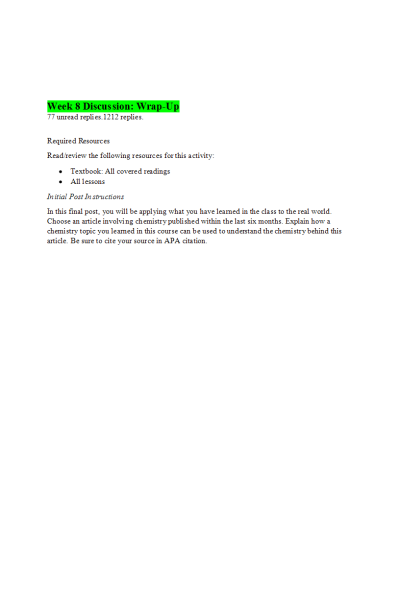 CHEM 120 Week 8 Discussion; Wrap-Up