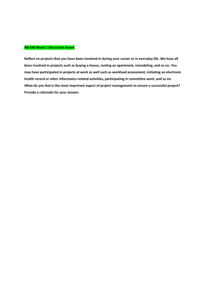 NR 640 Week 1 Discussion Board