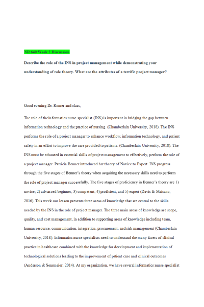 NR 640 Week 2 Discussion Board