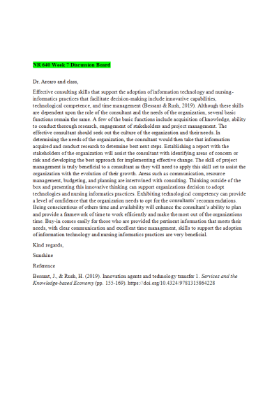 NR 640 Week 7 Discussion Board