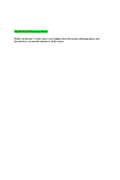 NR 640 Week 8 Discussion Board