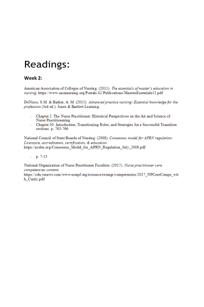 NR 500NP Week 2 Reading