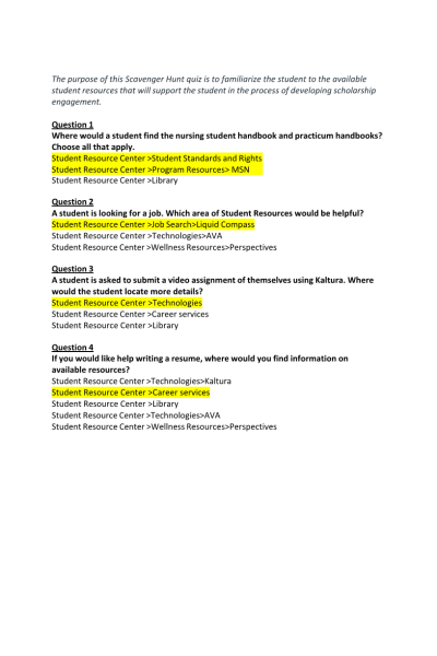 NR 500NP Week 3 Scavenger Hunt Quiz