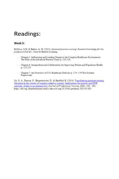 NR 500NP Week 5 Reading
