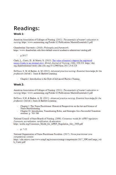 NR 500NP Weekly Reading Week 1 - 8