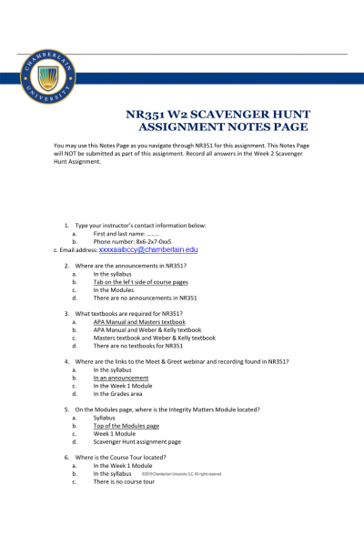 NR 351 Week 2 Scavenger Hunt Assignment