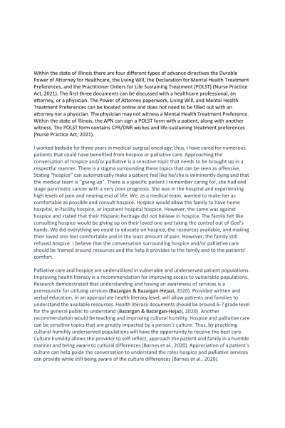 NR 601 Week 7 Discussion Board; State of Illinois