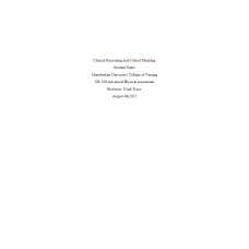NR 509 Week 5 Reflection; Clinical Reasoning and Critical Thinking