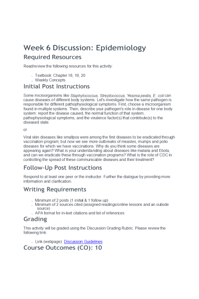 BIOS 242 Week 6 Discussion; Epidemiology