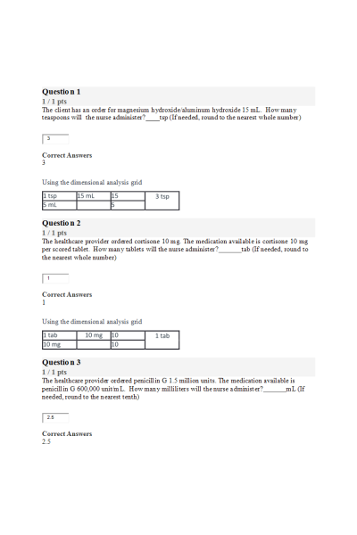 NR 446 Week 1 Medication Calculation Exam (2 Versions)
