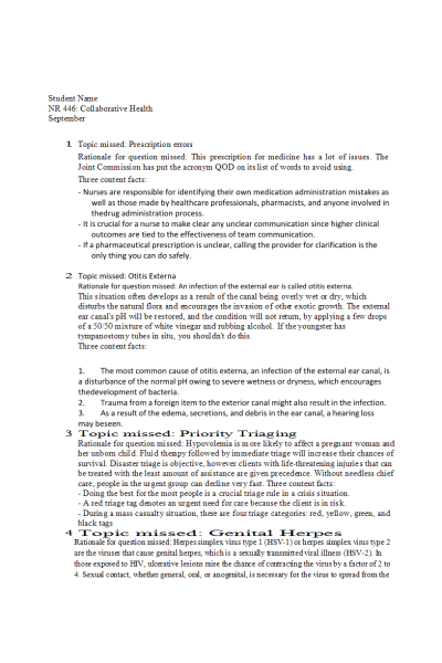 NR 446 Week 2 Board Vitals; Question Report