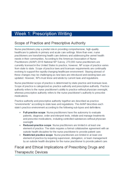 NR 565 Week 1 Assignment; Prescription Writing Notes
