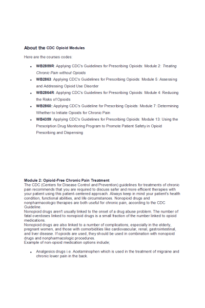 NR 565 Week 2 Assignment; CDC Opioid Modules