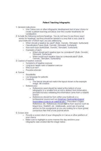 NR 565 Week 7 Assignment; Patient Teaching Infographic - General instructions